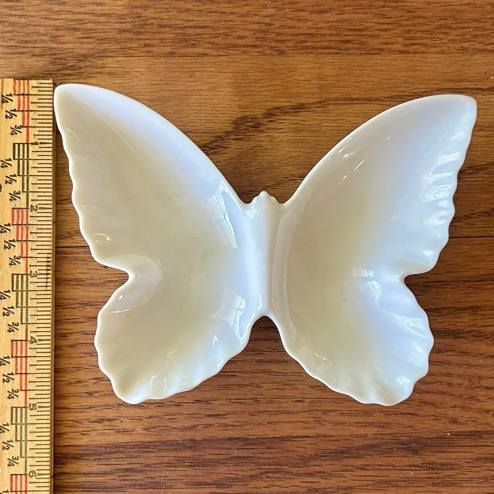 Vintage 1960s Butterfly Trinket Dish Candy Tray White Japan Porcelain Decor